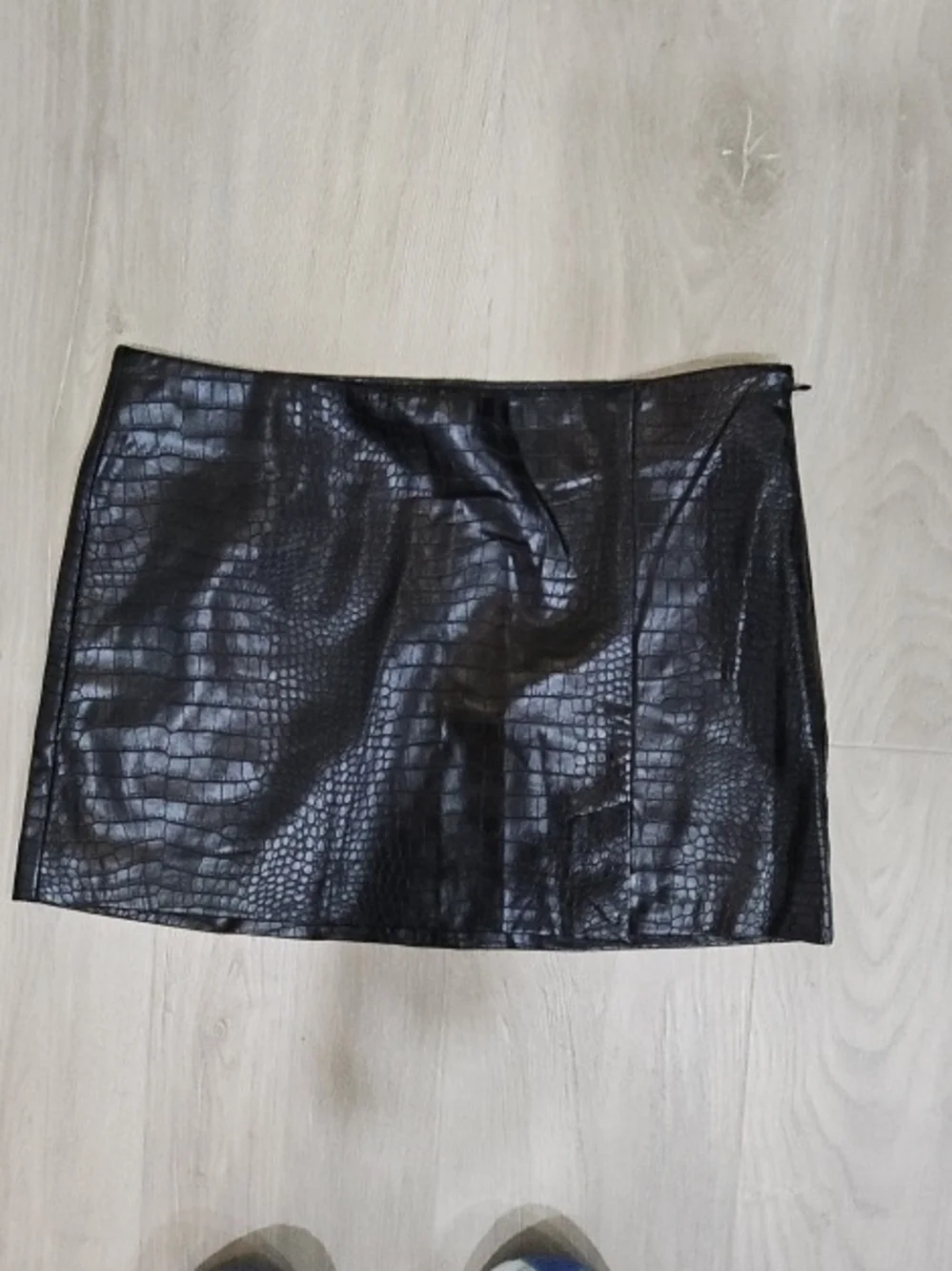 Mango Black Croc-Embossed Faux Leather Mini Skirt